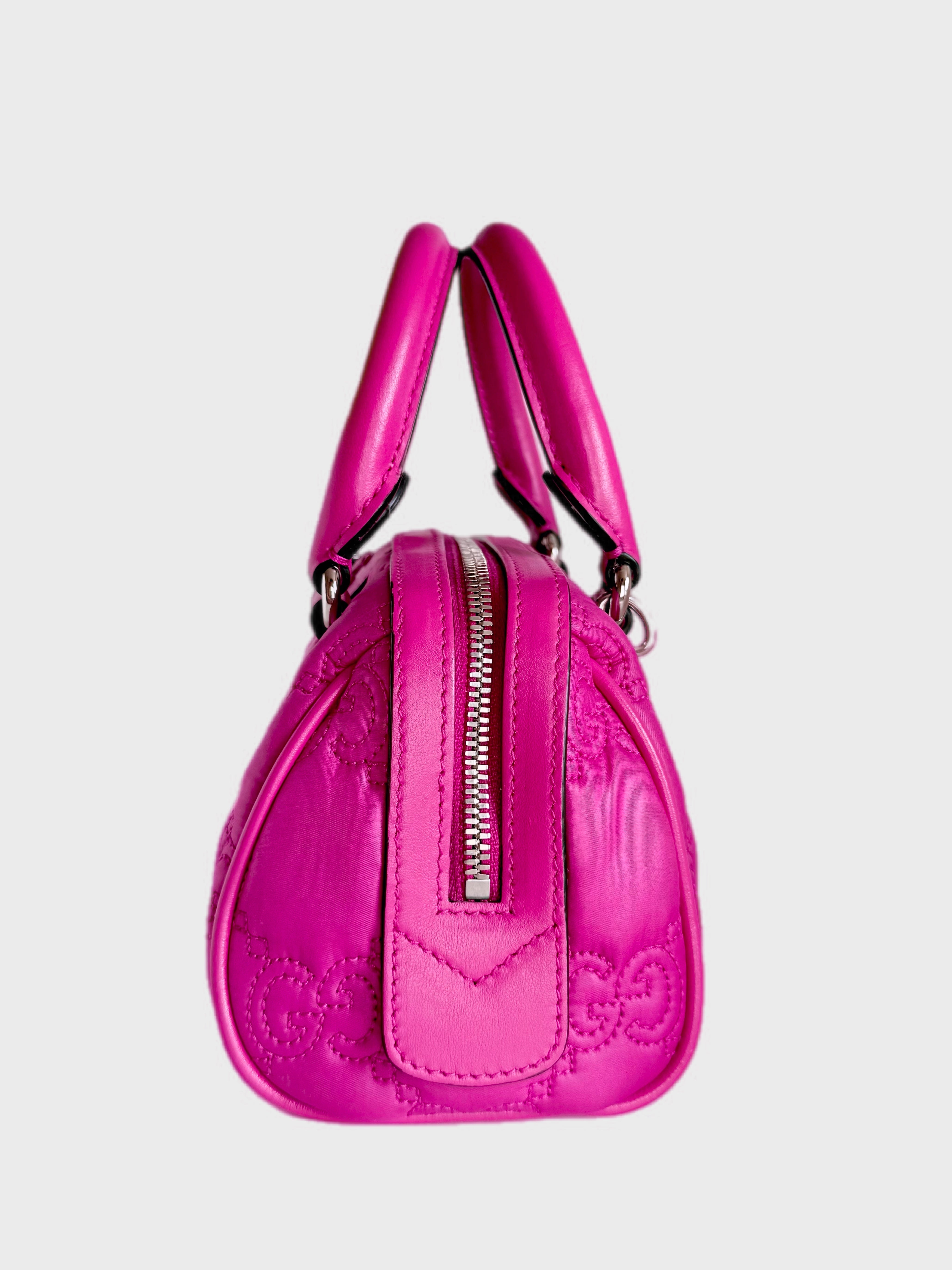 GUCCI GG MATELASSÉ PINK NYLON BOWLER BAG