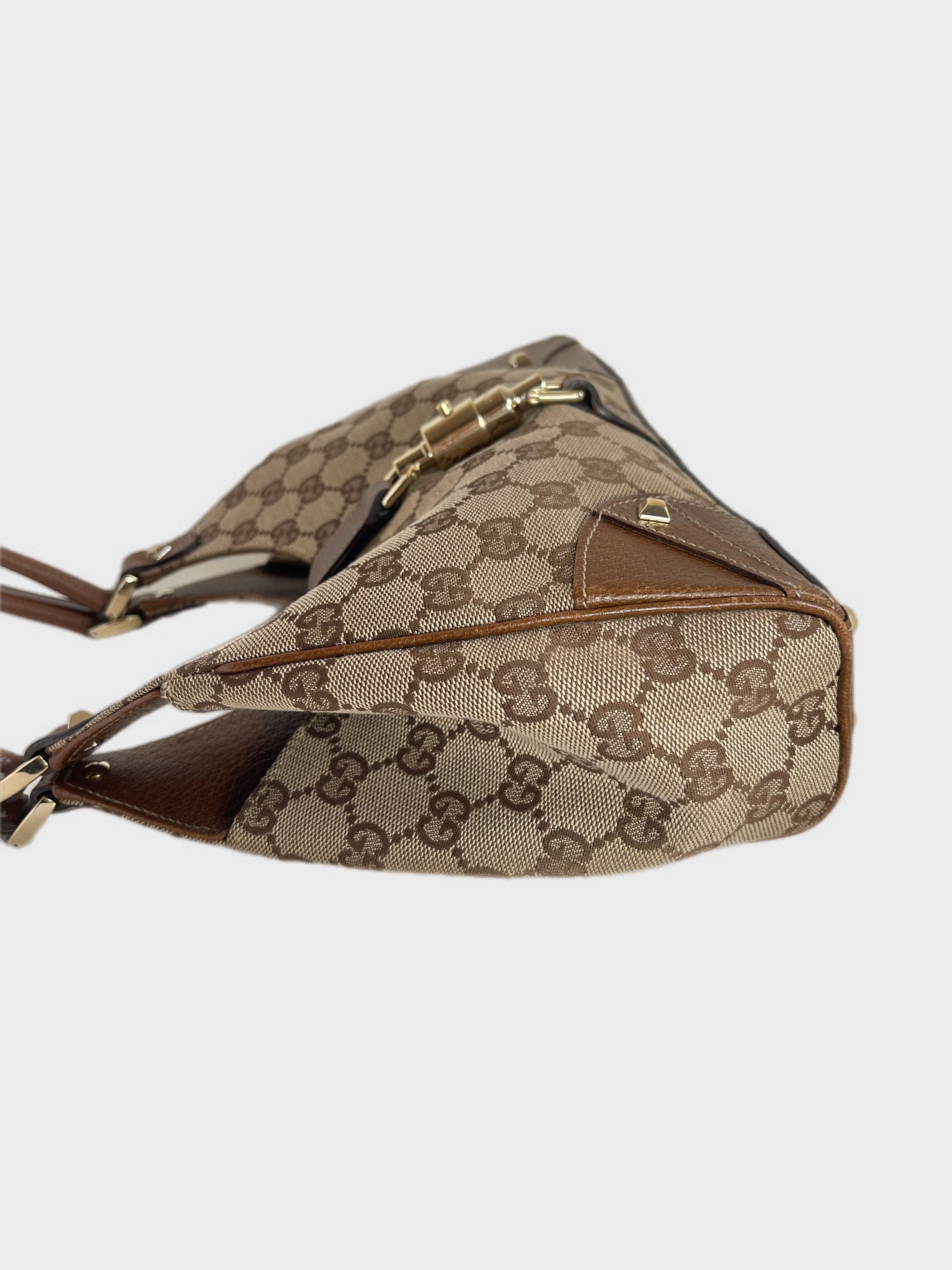 GUCCI NAILHEAD JACKIE VINTAGE MONOGRAM BROWN Y2K