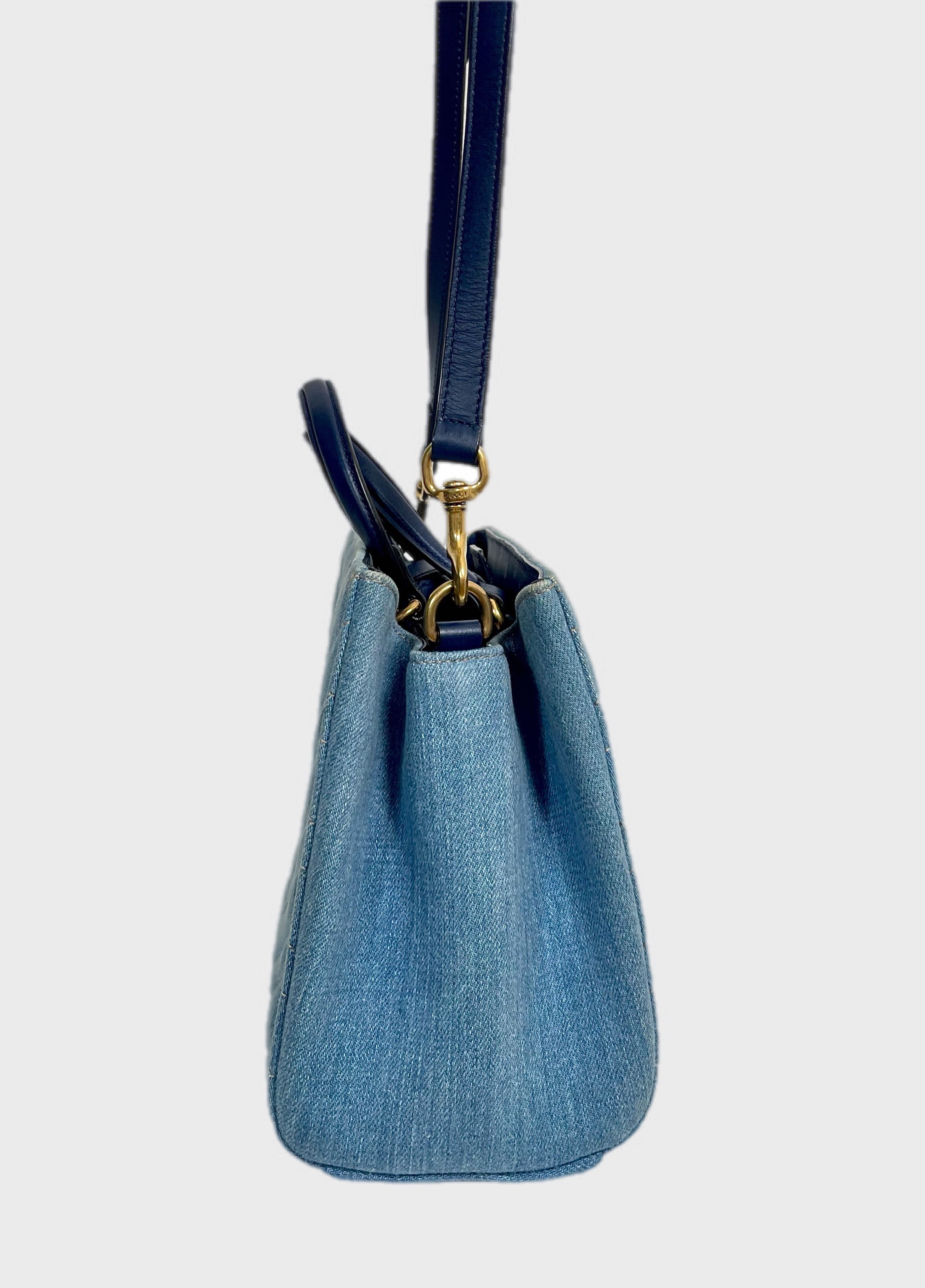 GUCCI GG MARMONT METALASSÉ DENIM BAG