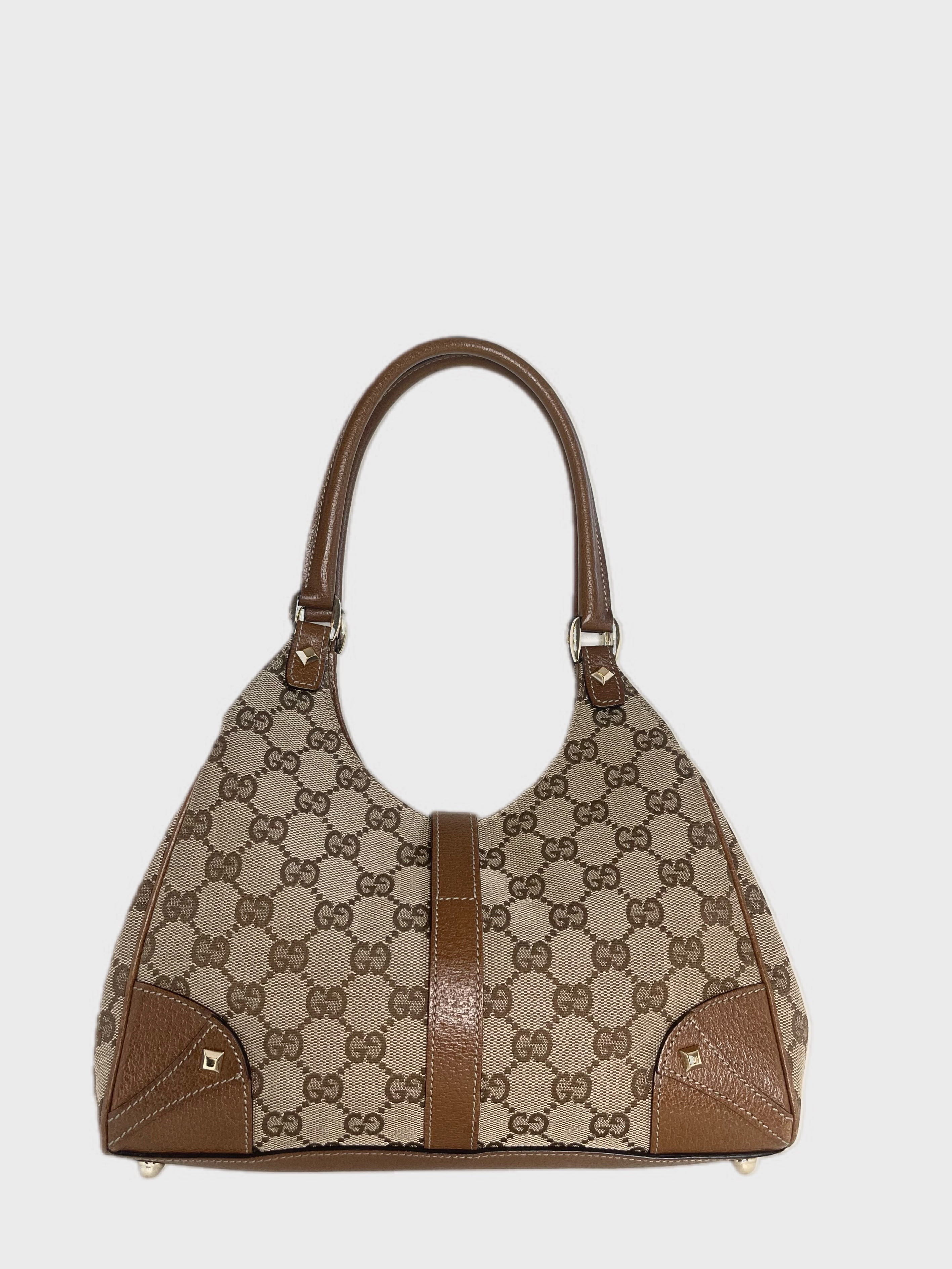 GUCCI NAILHEAD JACKIE VINTAGE MONOGRAM BROWN Y2K