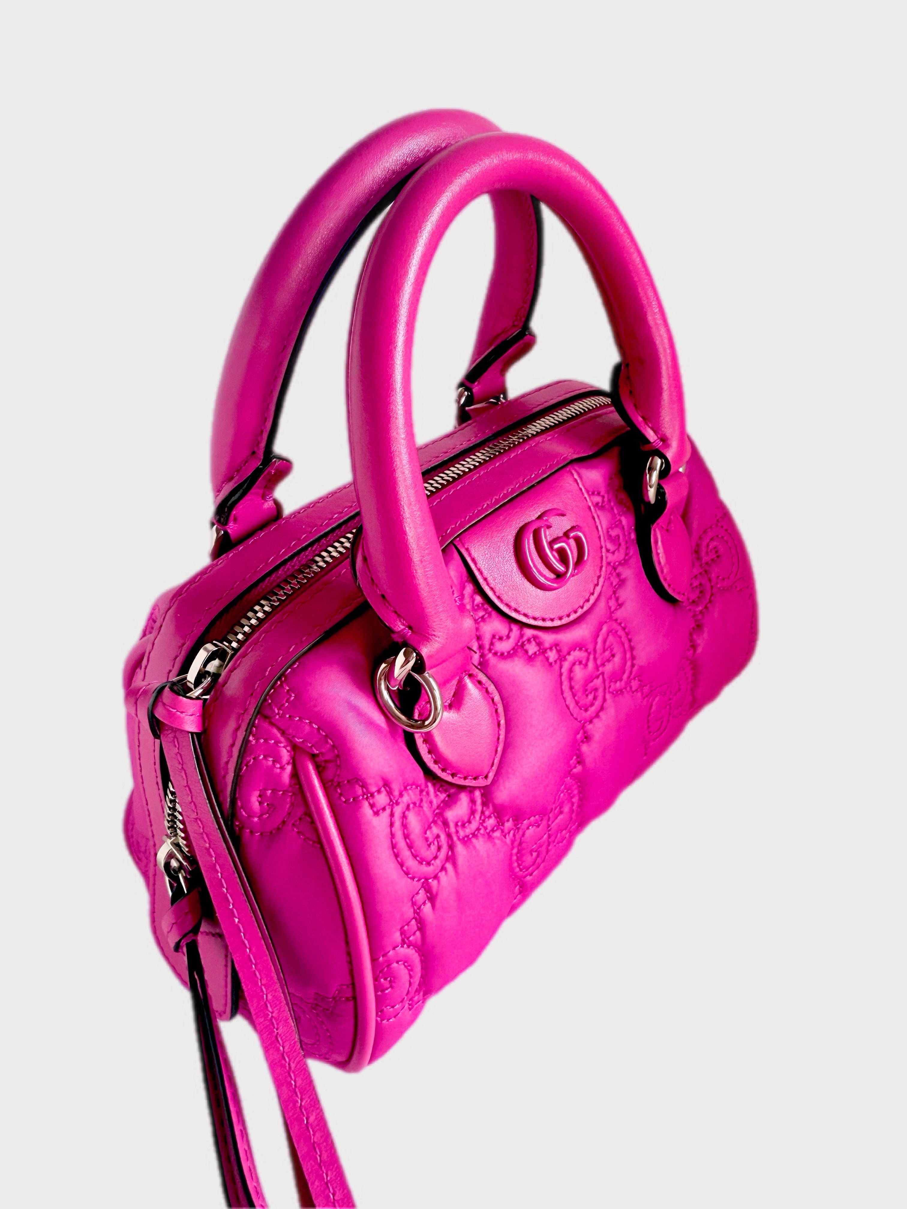 GUCCI GG MATELASSÉ PINK NYLON BOWLER BAG