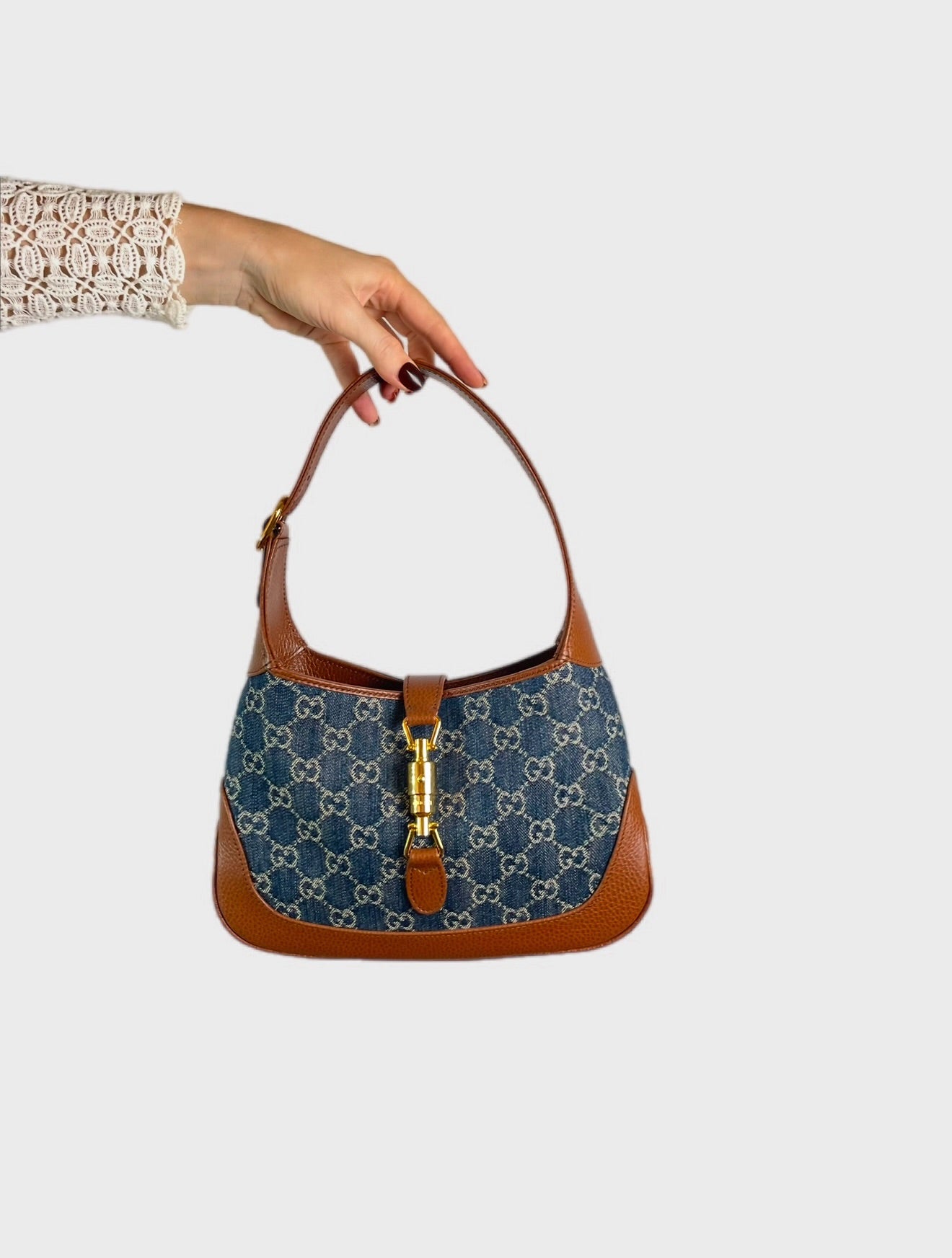 NEW GUCCI DENIM SMALL JACKIE 1951 HOBO MONOGRAM Y2K