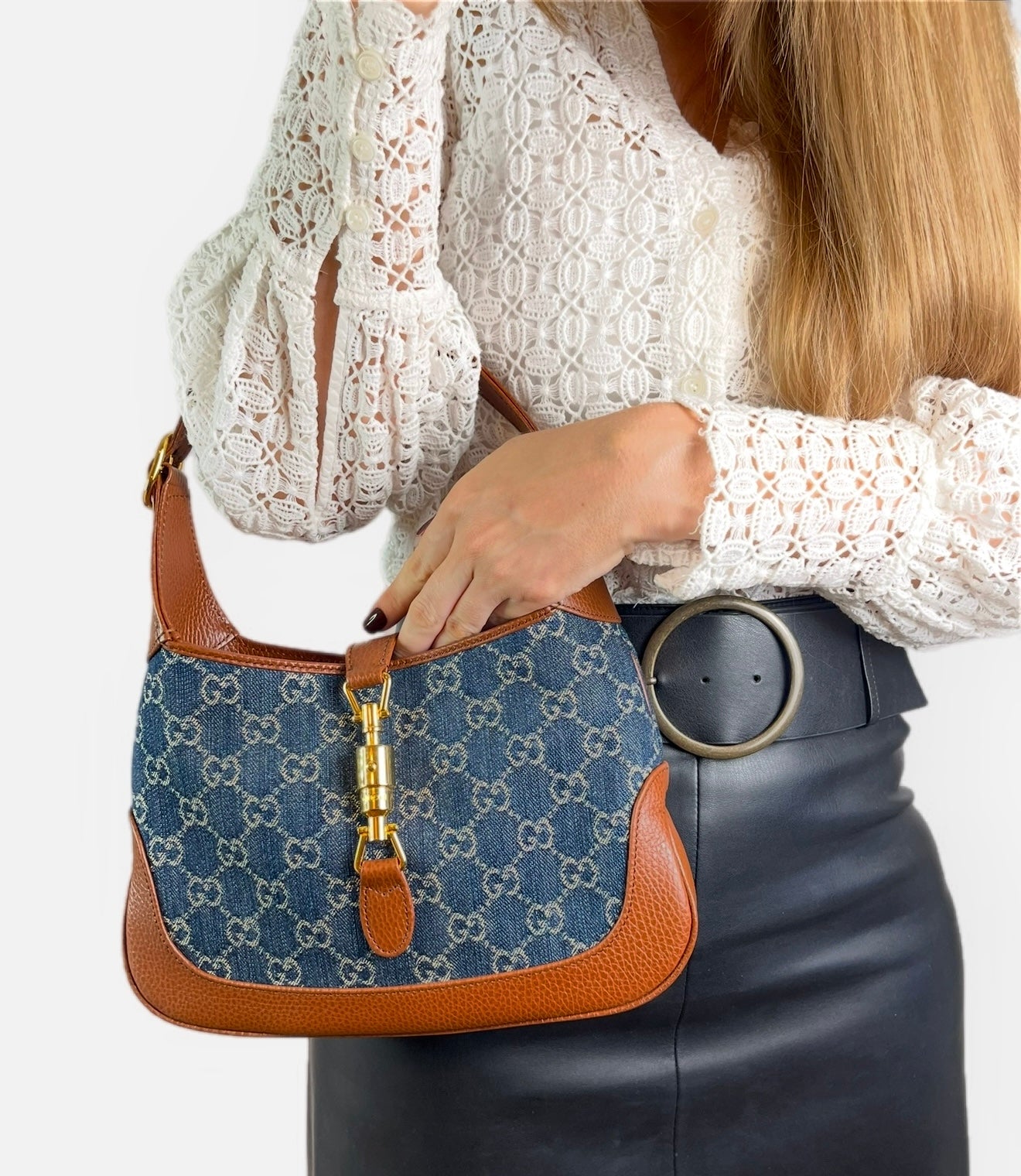 NEW GUCCI DENIM SMALL JACKIE 1951 HOBO MONOGRAM Y2K