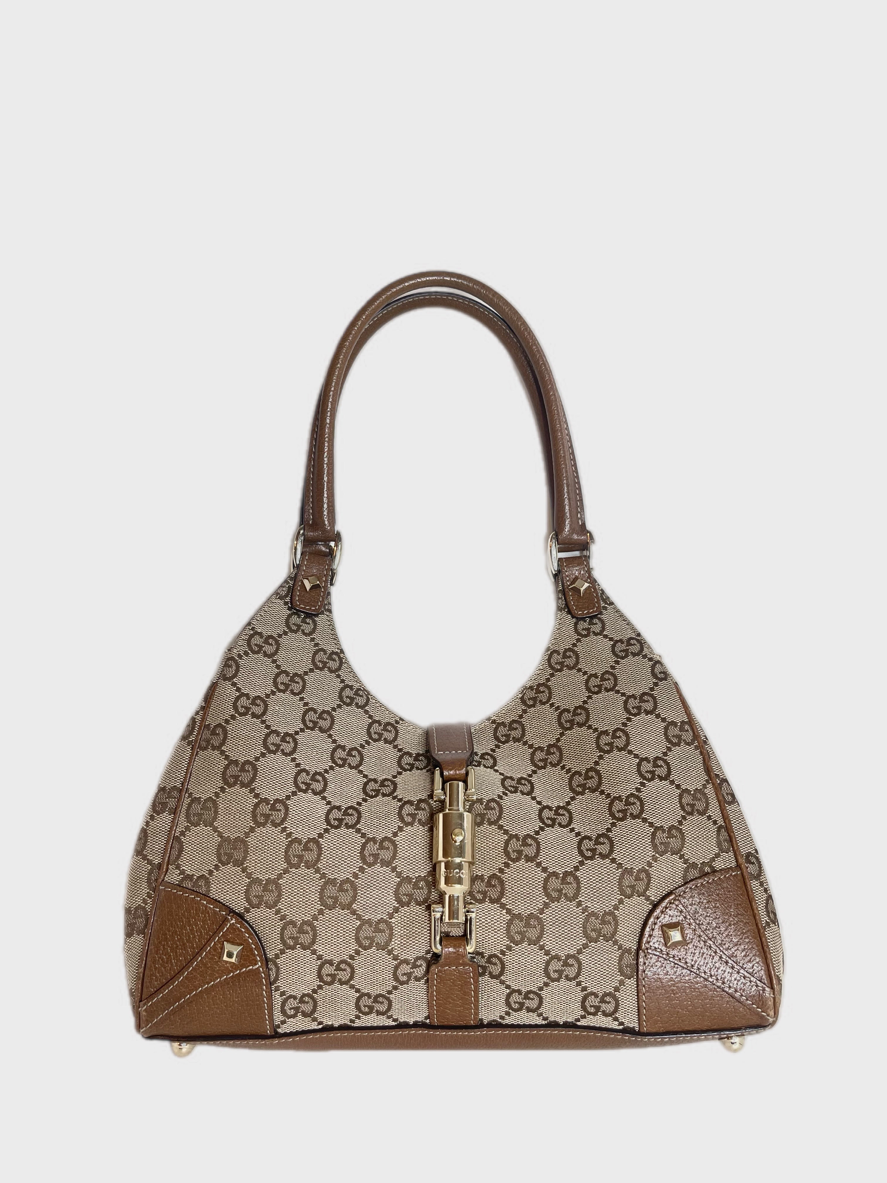 GUCCI NAILHEAD JACKIE VINTAGE MONOGRAM BROWN Y2K