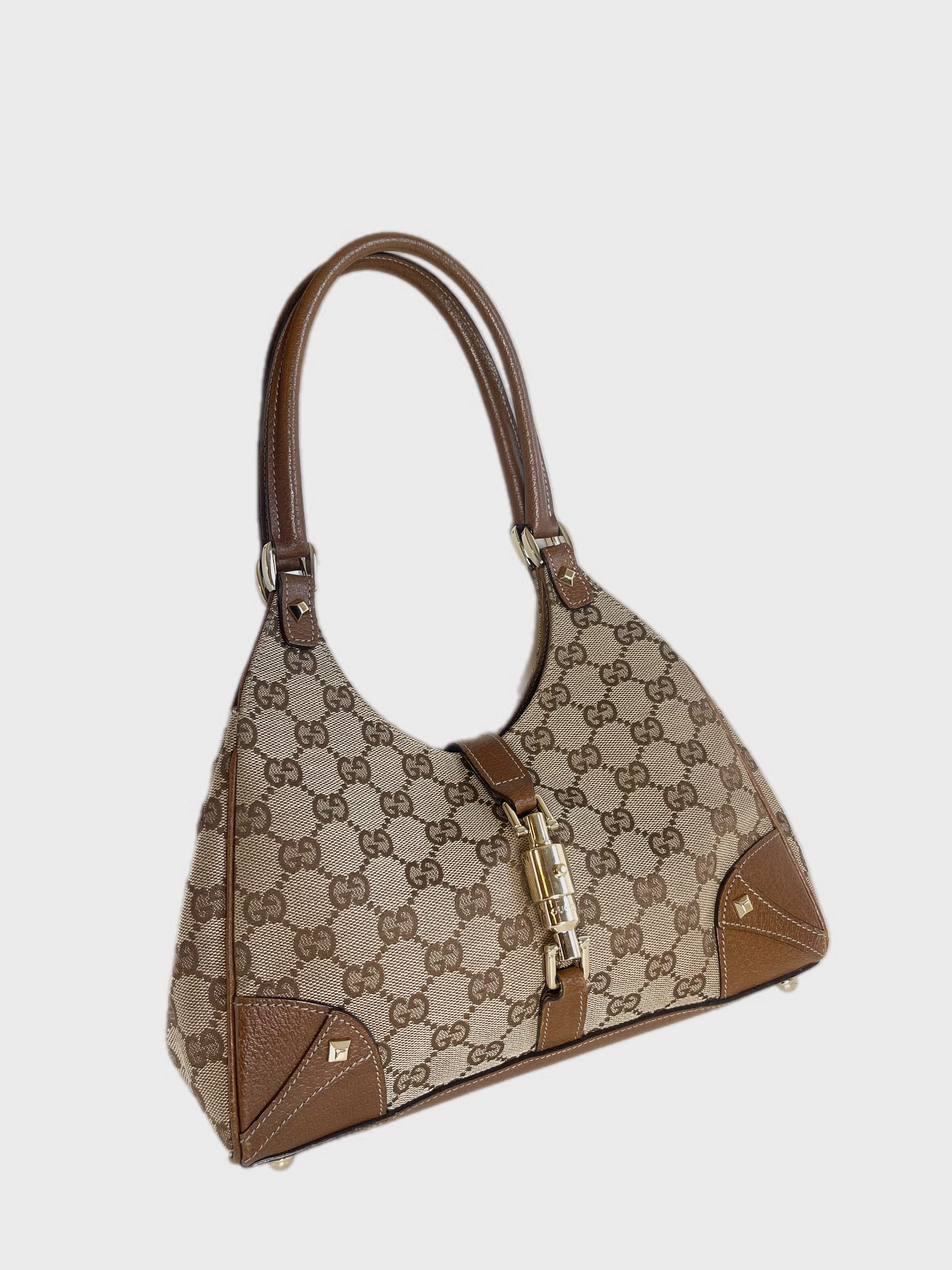 GUCCI NAILHEAD JACKIE VINTAGE MONOGRAM BROWN Y2K