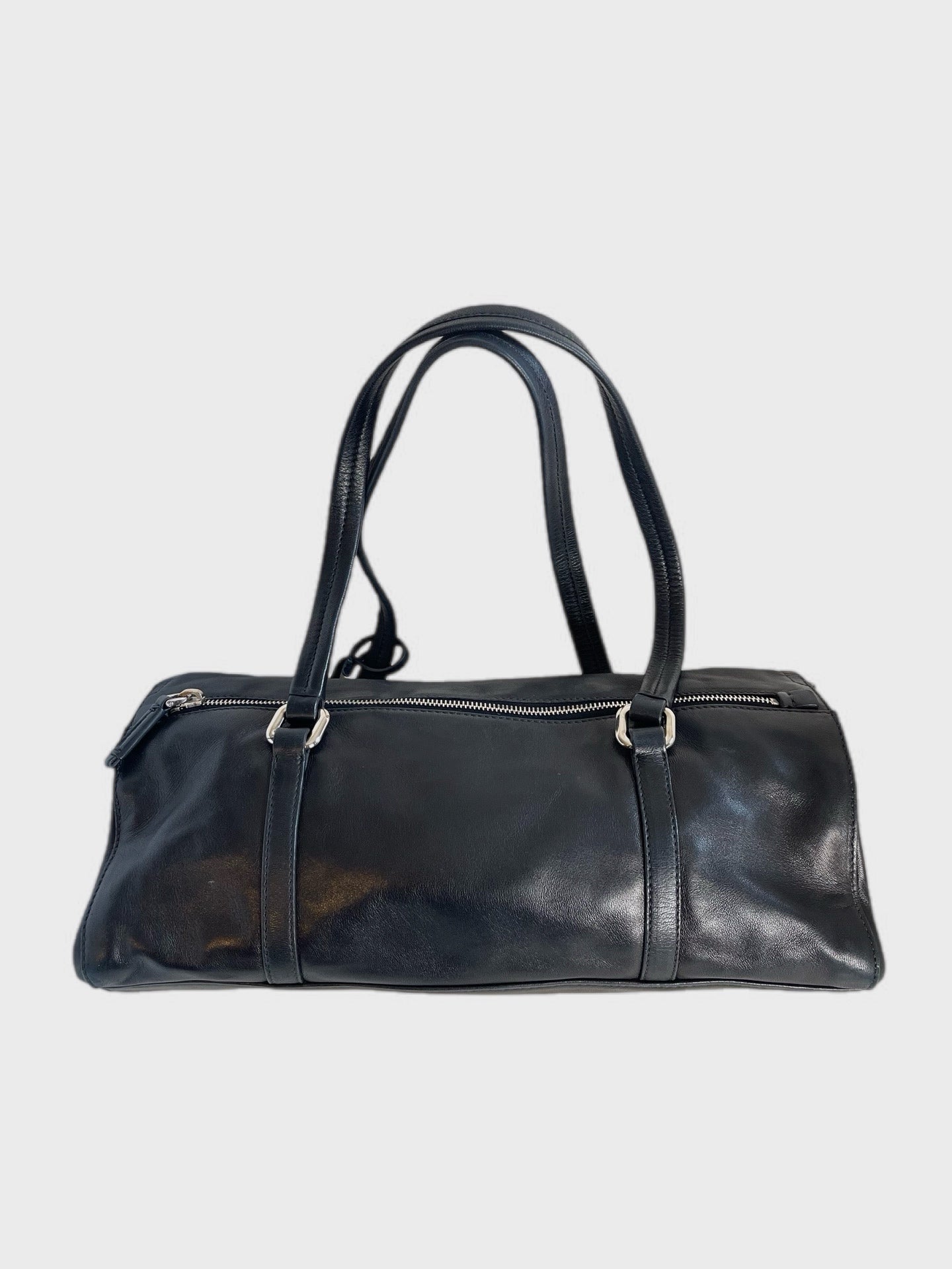 VINTAGE PRADA EASY SHOULDER BAG CALF LEATHER BLACK FRONT FLAP Y2K