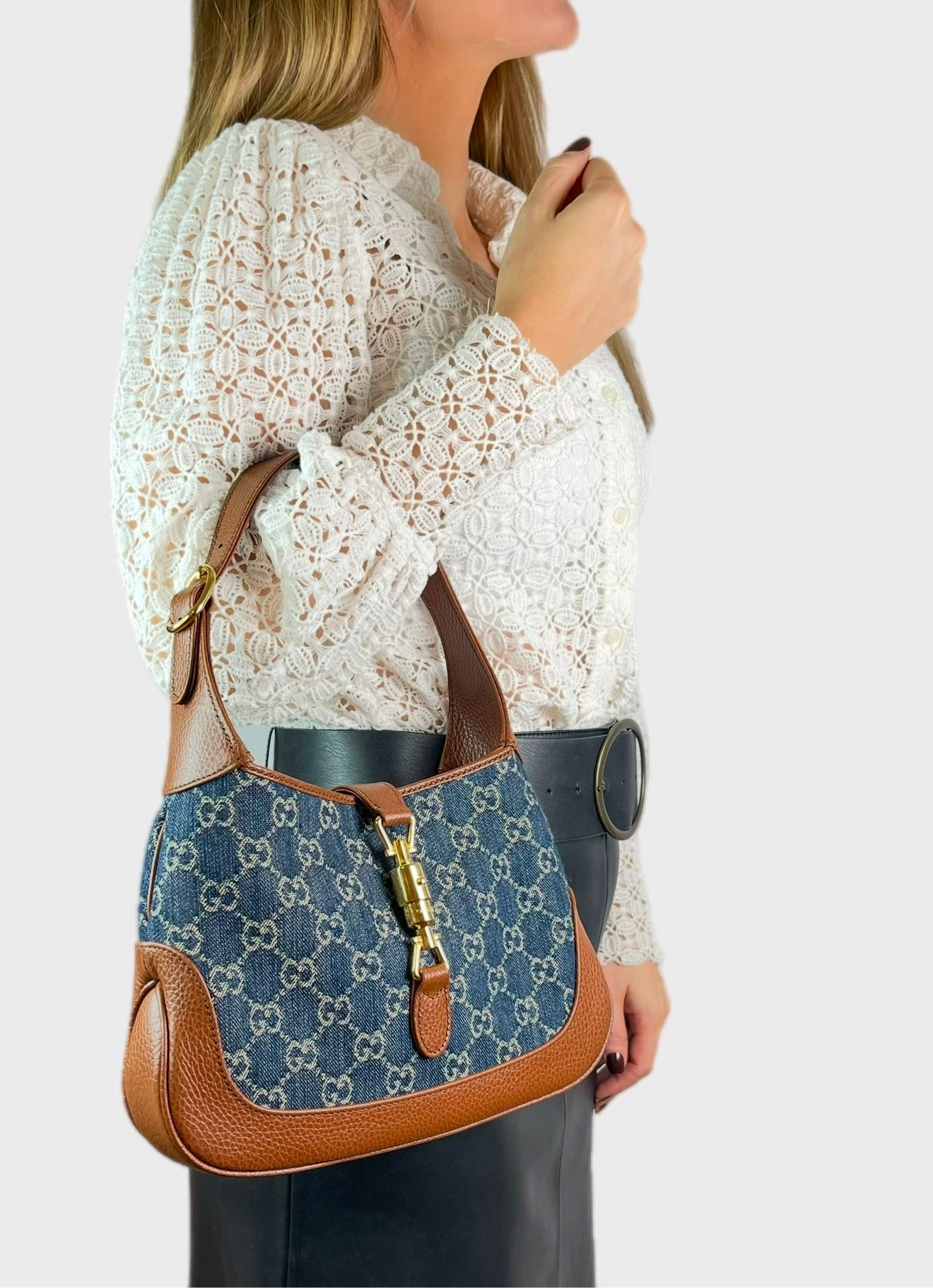 NEW GUCCI DENIM SMALL JACKIE 1951 HOBO MONOGRAM Y2K