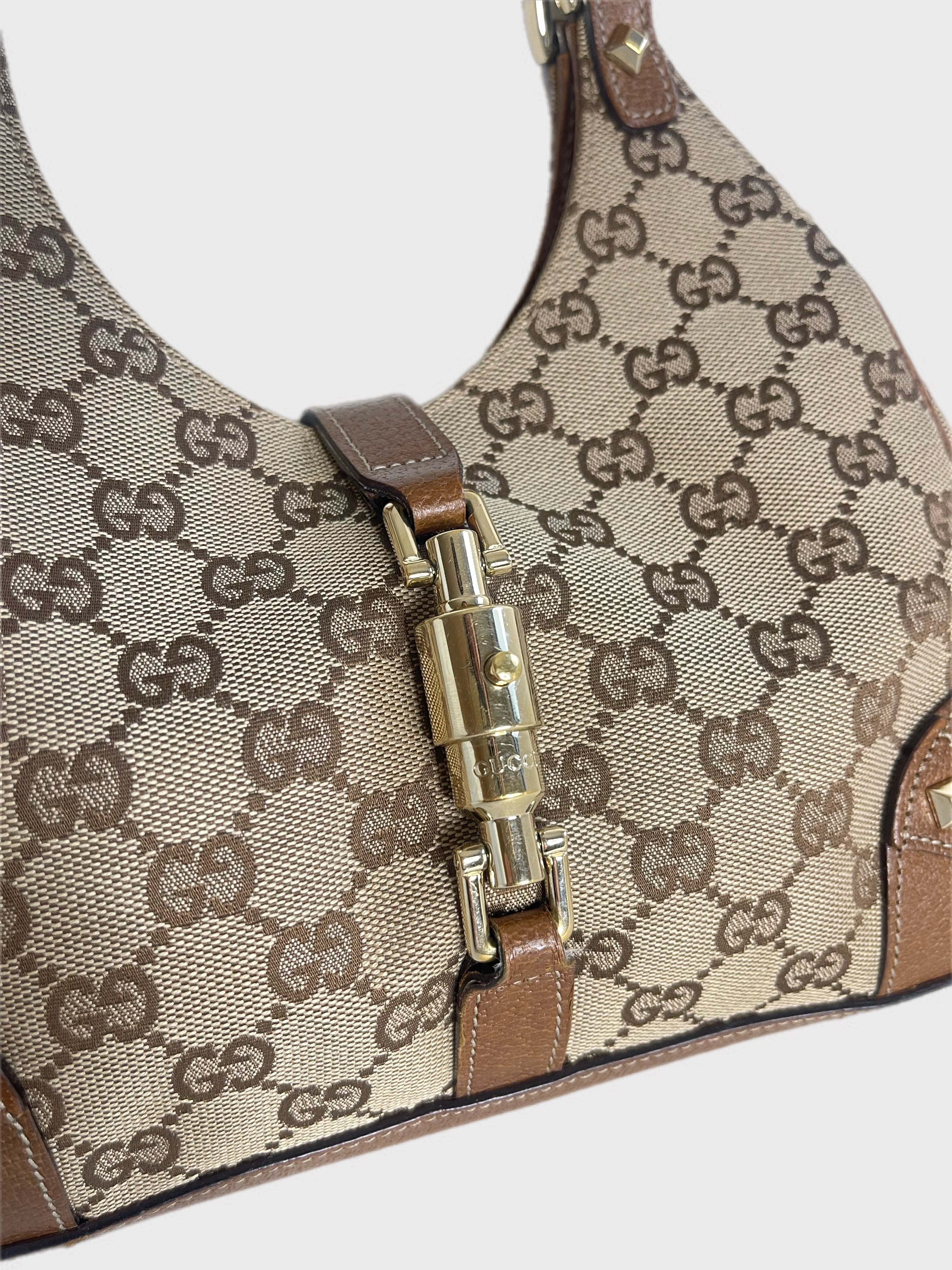 GUCCI NAILHEAD JACKIE VINTAGE MONOGRAM BROWN Y2K