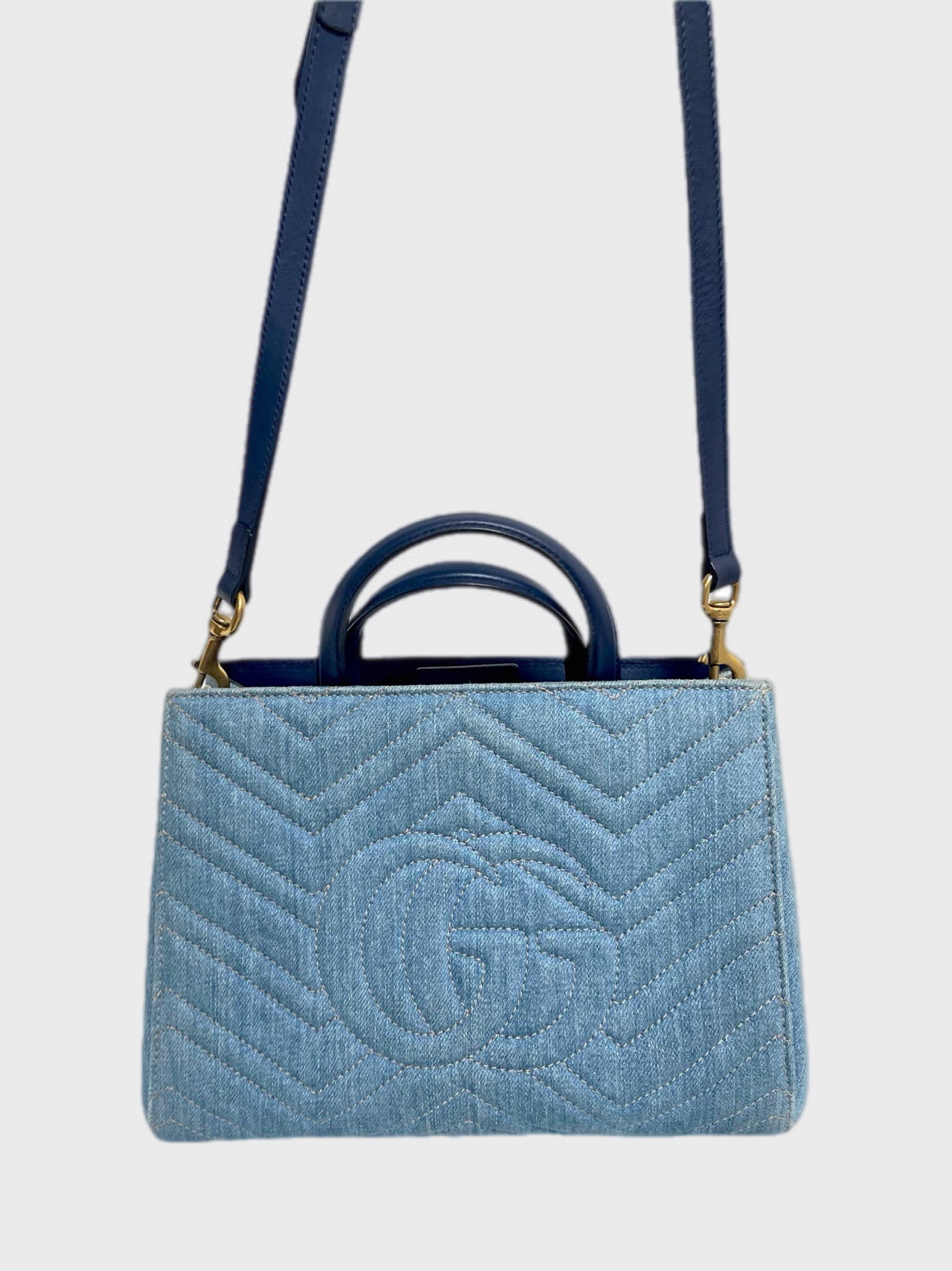 GUCCI GG MARMONT METALASSÉ DENIM BAG