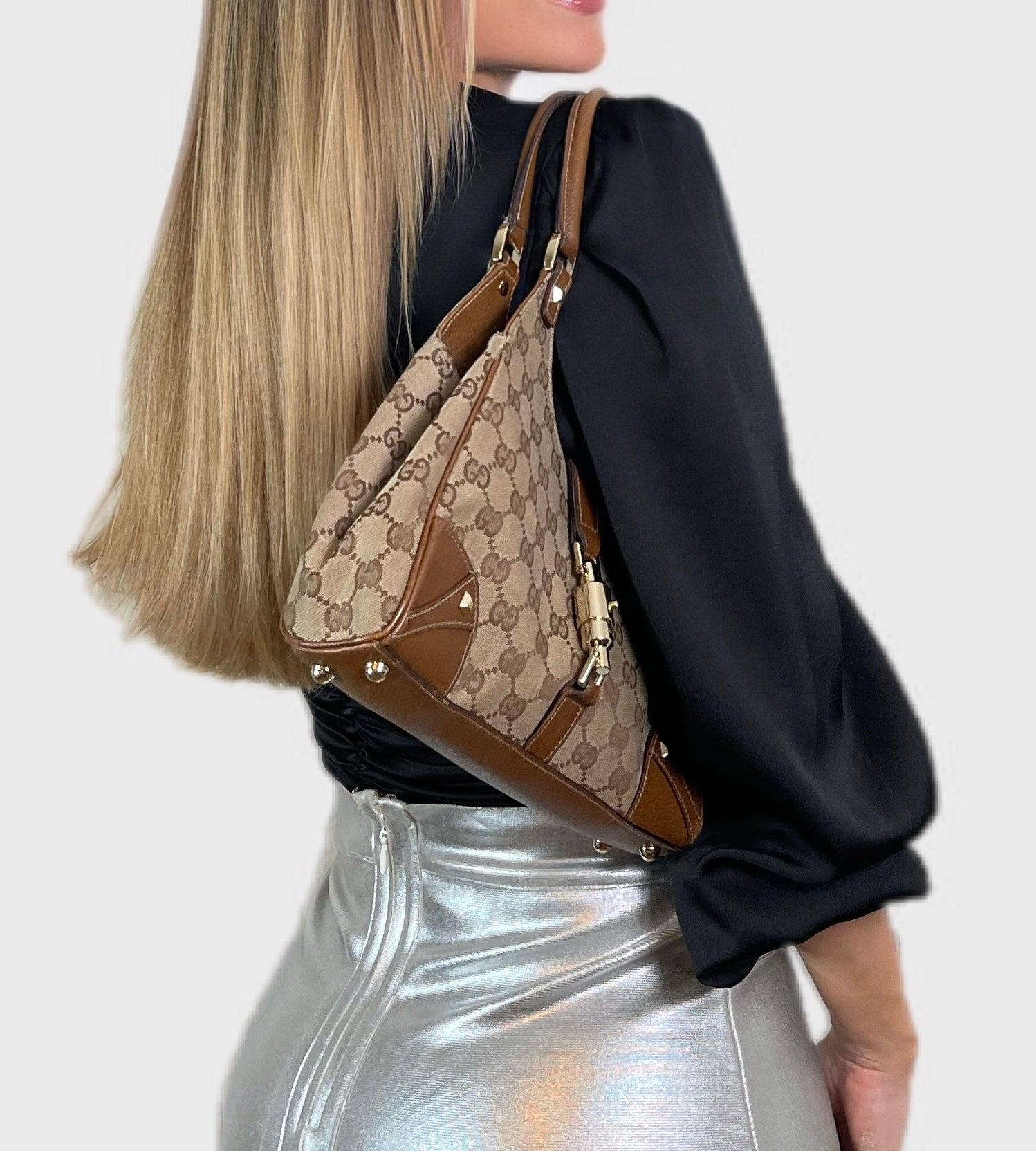 GUCCI NAILHEAD JACKIE VINTAGE MONOGRAM BROWN Y2K