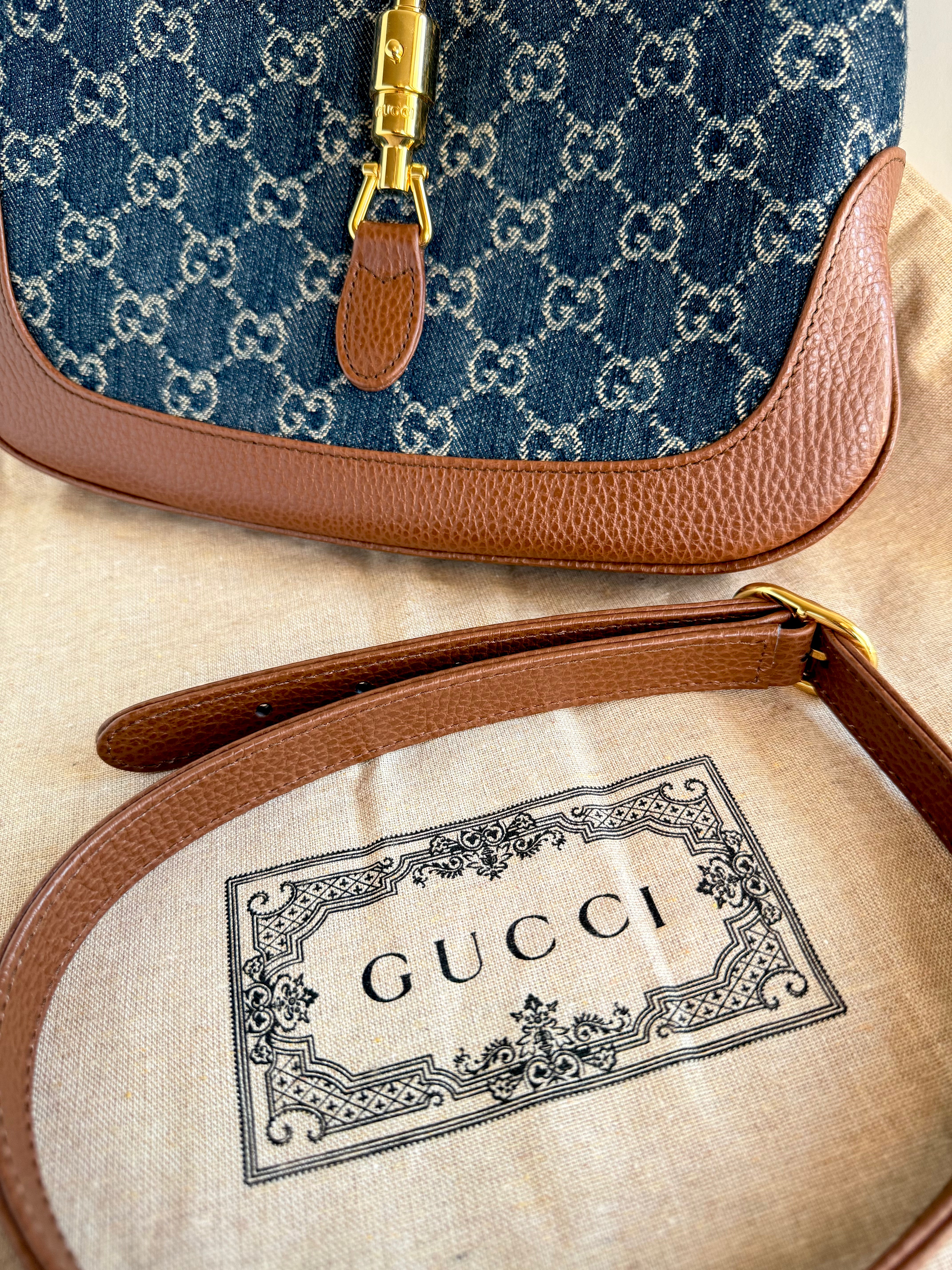 NEW GUCCI DENIM SMALL JACKIE 1951 HOBO MONOGRAM Y2K