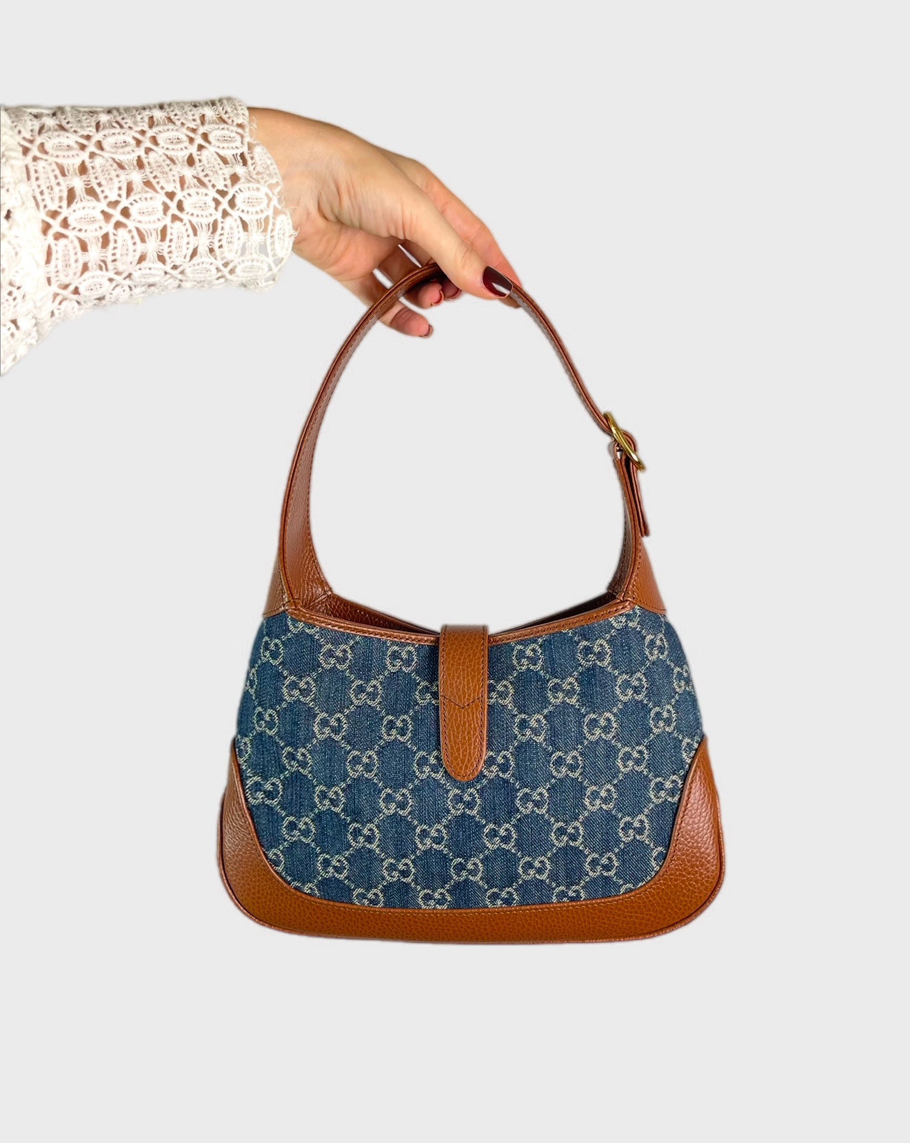NEW GUCCI DENIM SMALL JACKIE 1951 HOBO MONOGRAM Y2K