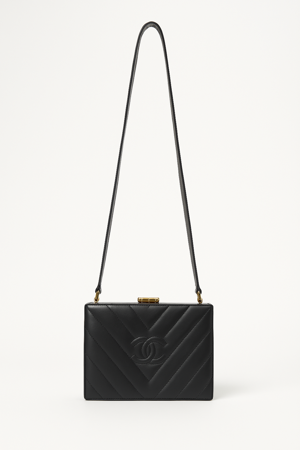 CHANEL V STITCH COCO LAMBSKIN CHEVRON BOX BAG SHOULDER VINTAGE