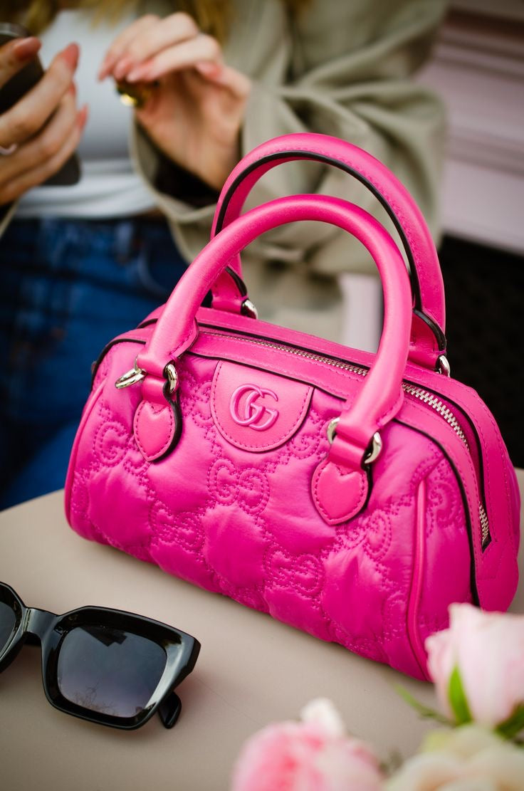 GUCCI GG MATELASSÉ PINK NYLON BOWLER BAG