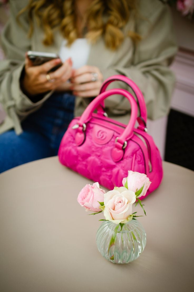 GUCCI GG MATELASSÉ PINK NYLON BOWLER BAG