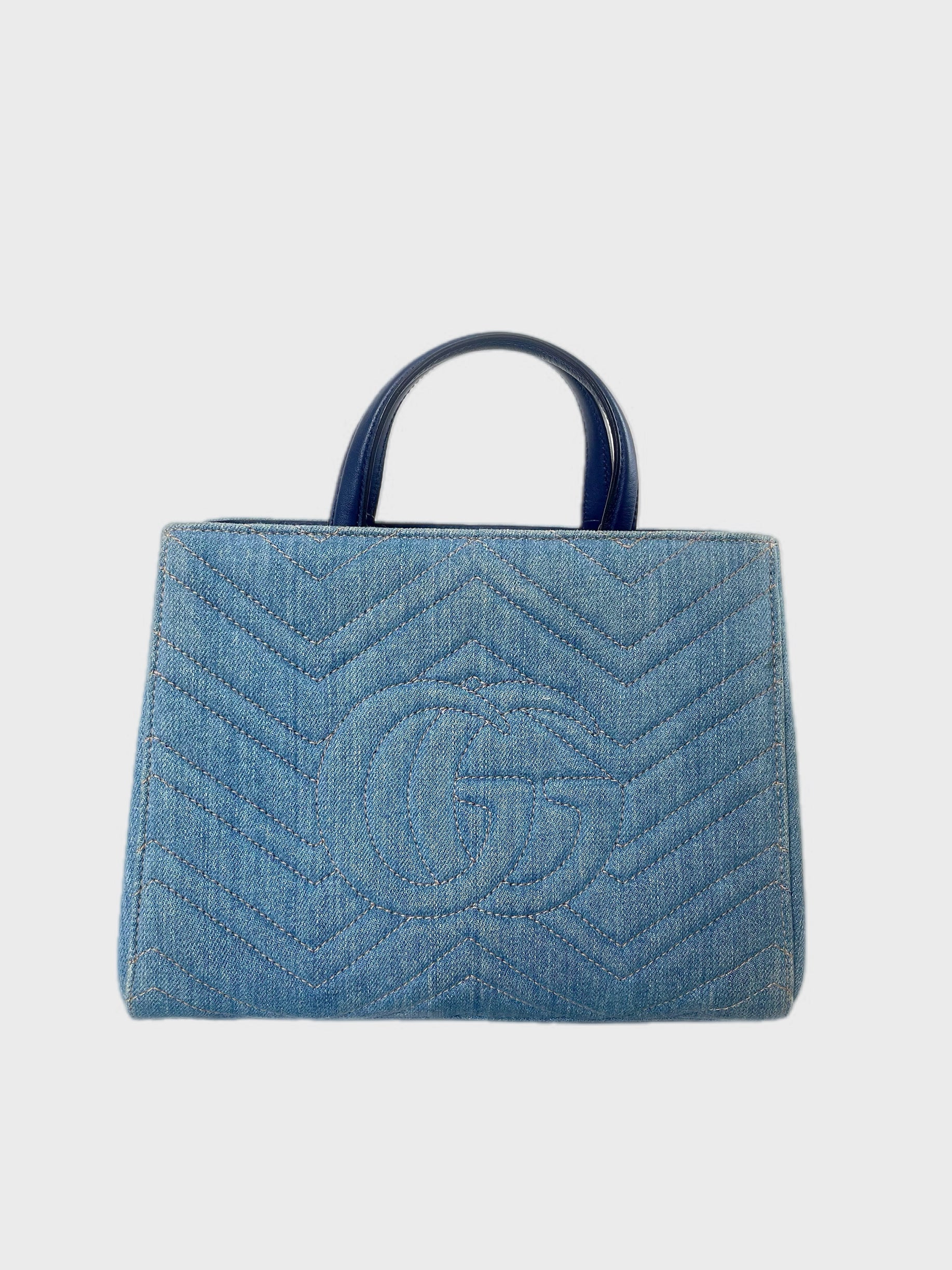 GUCCI GG MARMONT METALASSÉ DENIM BAG