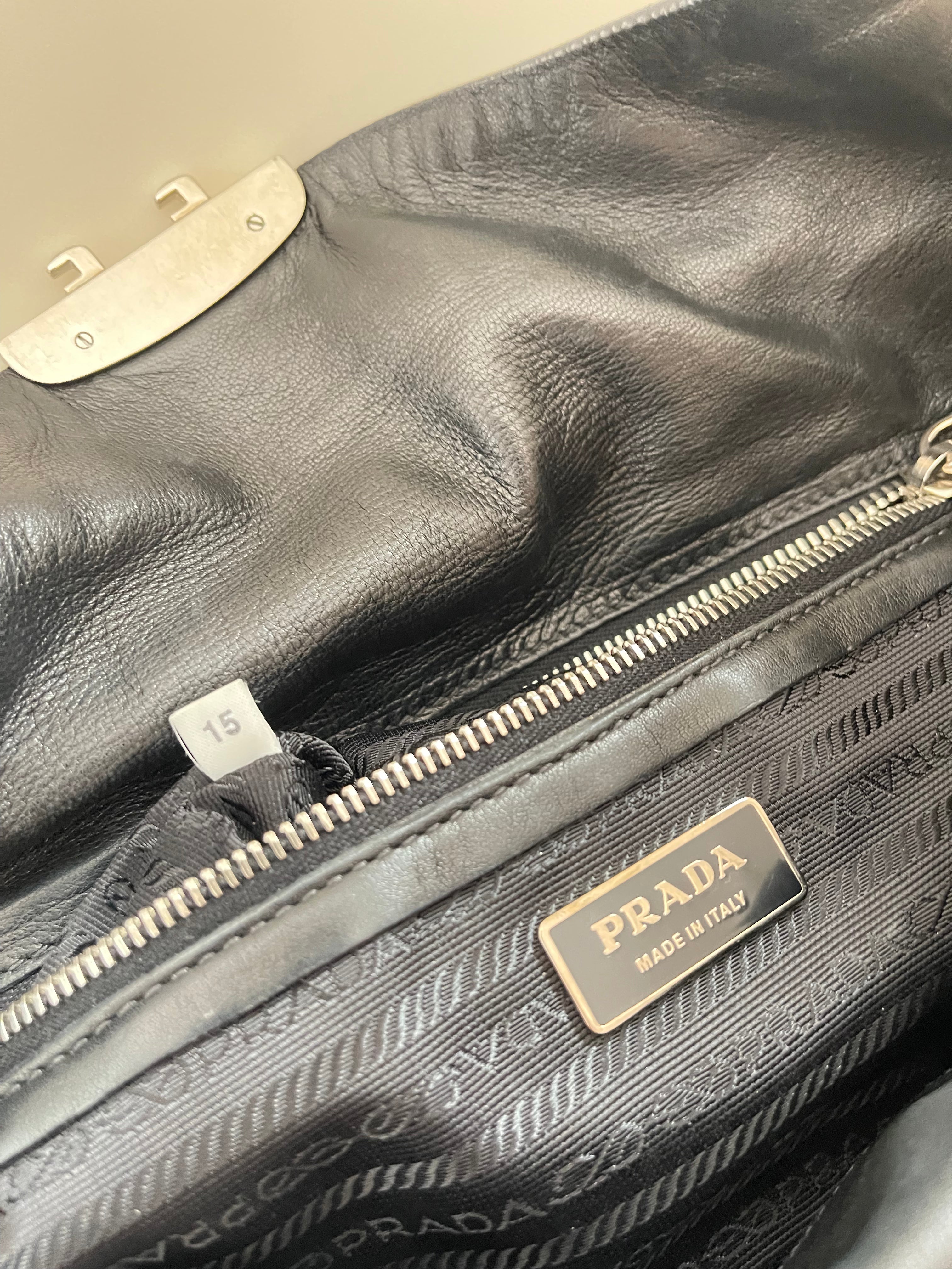 VINTAGE PRADA EASY SHOULDER BAG CALF LEATHER BLACK FRONT FLAP Y2K