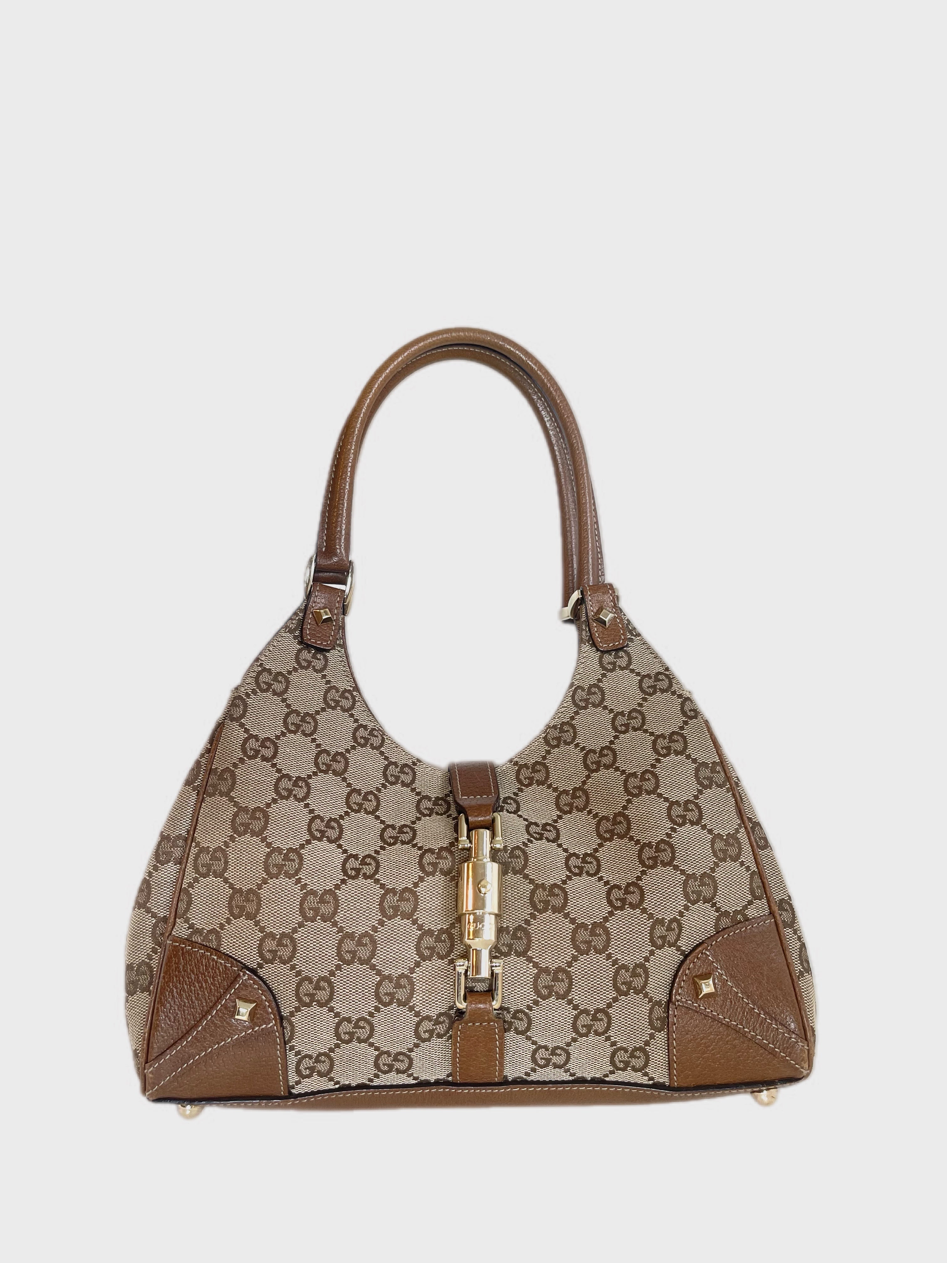 GUCCI NAILHEAD JACKIE VINTAGE MONOGRAM BROWN Y2K