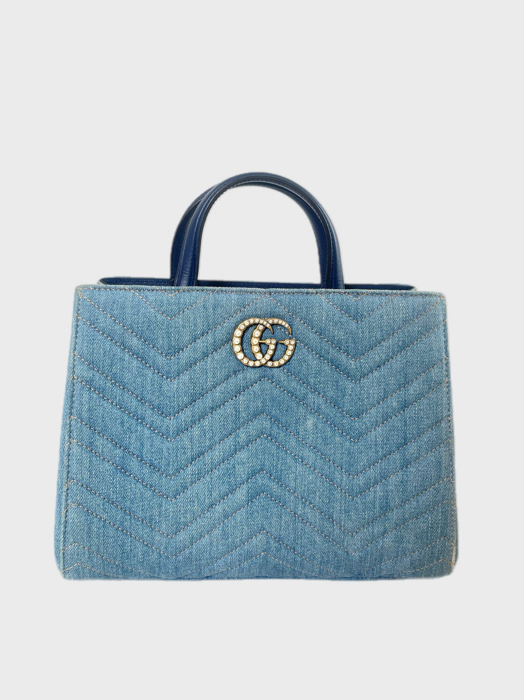 GUCCI GG MARMONT METALASSÉ DENIM BAG